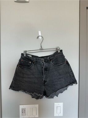 Levi's Black Frayed Hem High-Waist Denim Shorts